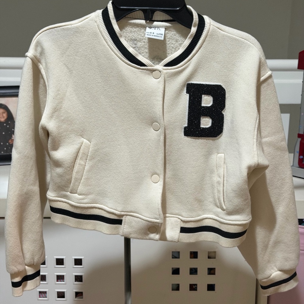Zara Kids Ivory Letterman Jacket